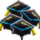 4 Pcs 22 Inches Black Graduation Cap Balloons Large Academic Grad Hat Mylar Foil Balloons with Tassel Design Balloons Decor for Party Ceremony Decorations Supplies