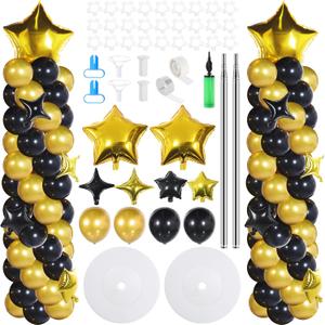 Gejoy 110 Pcs Black Gold Balloons Column Stand Kit Adjustable Tower Stand from 1.4 to 6.6 ft with Bases for Valentine's Day Wedding Birthday Baby Shower Party