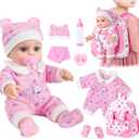 BDDOLL 12" Baby Doll in Gift Box with Pink Backpack, Cloths, Feeding Bottle and Pacifier, First Baby Dolls for Toddlers 3 Years and Up