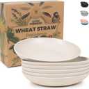 Grow Forward Premium Wheat Straw Pasta Bowls - 30oz Unbreakable Wide & Shallow Dinner Plate Bowls Set of 6 - Microwave Safe Reusable Plastic Pasta Bowls for Kids, Adults, Salad, Camping, RV - Sahara