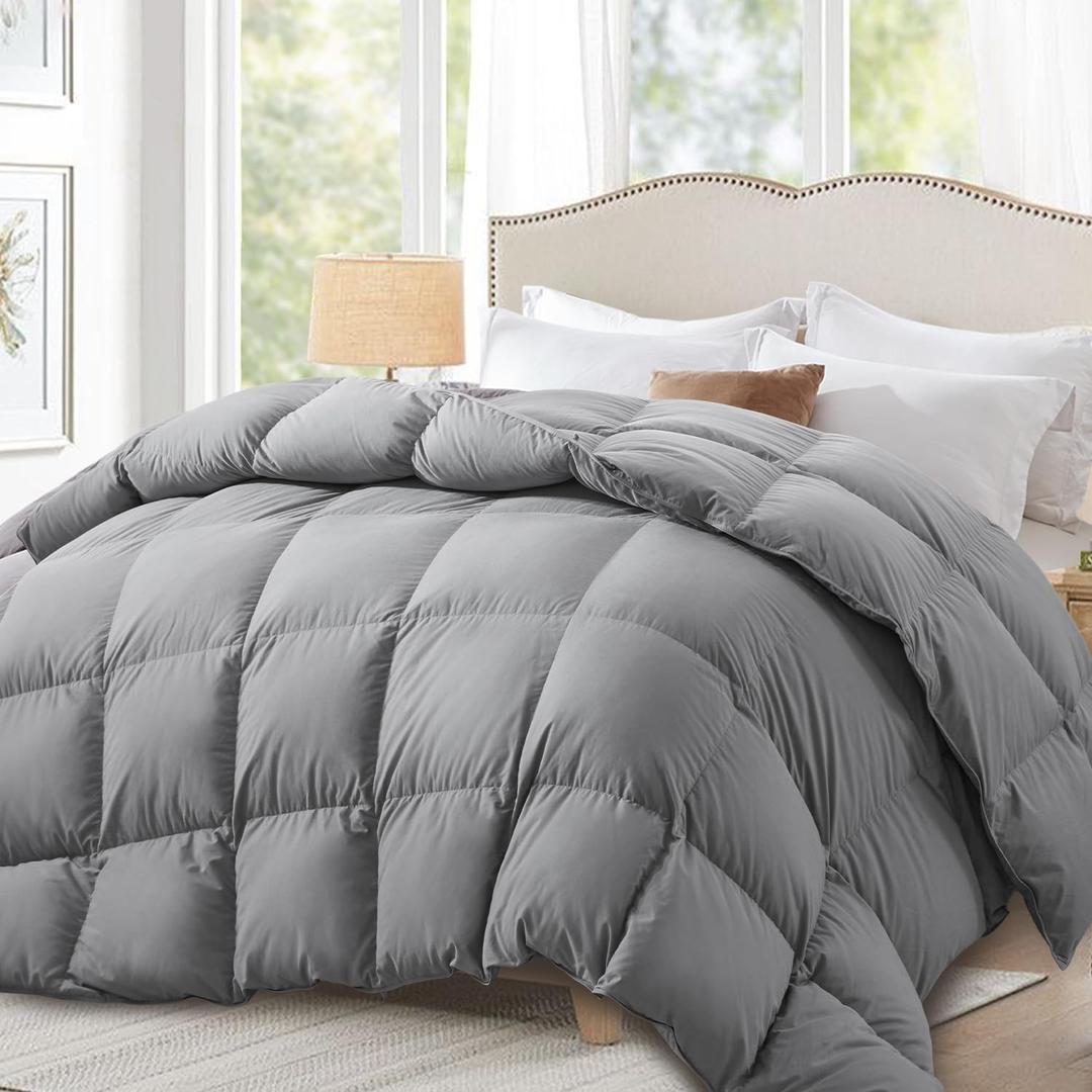 Globon Down Comforter Queen Size,All Season Duvet Insert Ultra-Soft Noiseless Shell,Mediumweight with 8 Corner Tabs, Grey