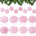 Panelee 24 Pcs Christmas Candy Ornaments Pink Candy Cane Peppermint Ornament for Christmas Tree PVC Xmas Lollipop Peppermint Hanging Decoration for Holiday Xmas Tree Party Decoration
