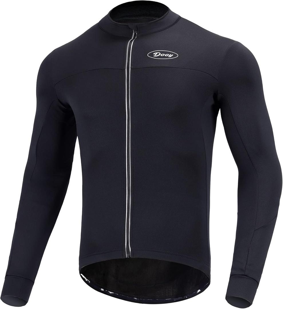 Dooy Men's Cycling Bike Jersey Thermal Biking Shirt Long Sleeve Bicycle Shirts with Full Zipper and Rear Pockets (XX-Large, New Black)