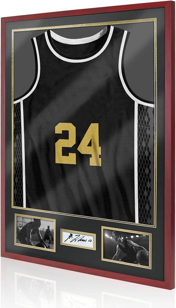 Football Jersey Frame Display Case, Jersey Shadow Box with 98% UV Protection Acrylic, Two Photos and Signature, Display Frame for Sport Basketball Hockey Baseball Shirt Uniform, Red