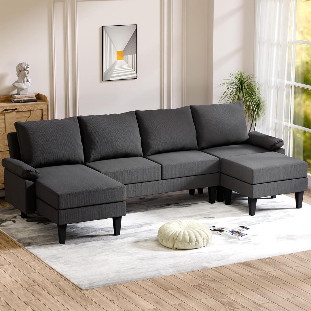 FONTOI U Shaped Sectional Couch, Convertible Modular Sectional Sofa with Chaise & Ottomans, Modern 6 Seat U Shaped Couches for Living Room Apartment, Green