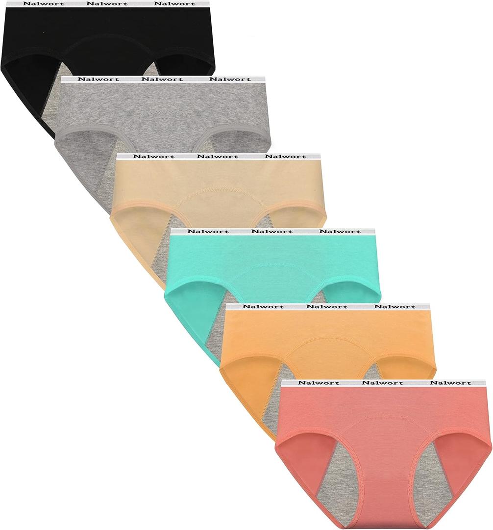 Nalwort Teen Girls Period Underwear Menstrual Period Panties Leak-Proof Cotton Protective Briefs Pack of 6 (14-16 Years, Multicolor-5)