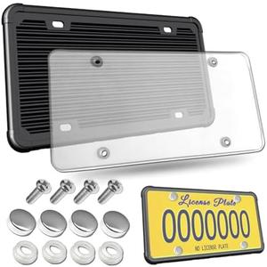 Aootf License Plate Protector- Clear Novelty Number Plate Cover with Silicone Car Tag Frame, Unbreakable Cover to Protect Front or Back License Plate with Screws,Caps