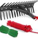 Pond Rake, Weed Removal ToolSteel Blades 32 inch Aquatic Weed Rake, Double Sided Lake Weed Cutter, Clean Aquatic Weeds Muck Silt Lake Rakes, 30ft Thicker Rope, Black.