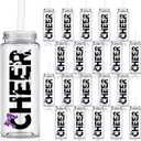 Pickmesh 24 Pcs Cheerleading Gift Cheerleader Tumbler Cups with Lid and Straw, 14 oz Reusable Plastic Cheer Water Bottle, Cheerleader Gifts Bulk for Women Girl Team(Purple)