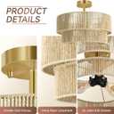BoostArea 16.54 Boho 2-Tier Rattan Ceiling Light Fixture, Semi Flush Mount Woven Chandelier for Bedroom, Dining Room, Kitchen, Entryway, Living Room(Bulb not Included)