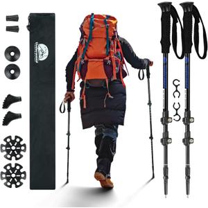 Collapsible Trekking Poles 2 Pack - Adjustable Aluminum Hiking Poles, Lightweight Nordic Walking Sticks for Women, Men, Seniors, Kids, Backpacking