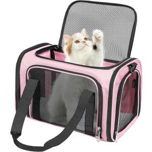 Cat Dog Carrier Up to 15 Lbs TSA Airline Approved Pet Carrier for Small Medium Cats Puppies Dog Carriers for Small Dogs Collapsible Soft Sided Cat Travel Carrier - Pink 15.7"x10.2"x10.2"