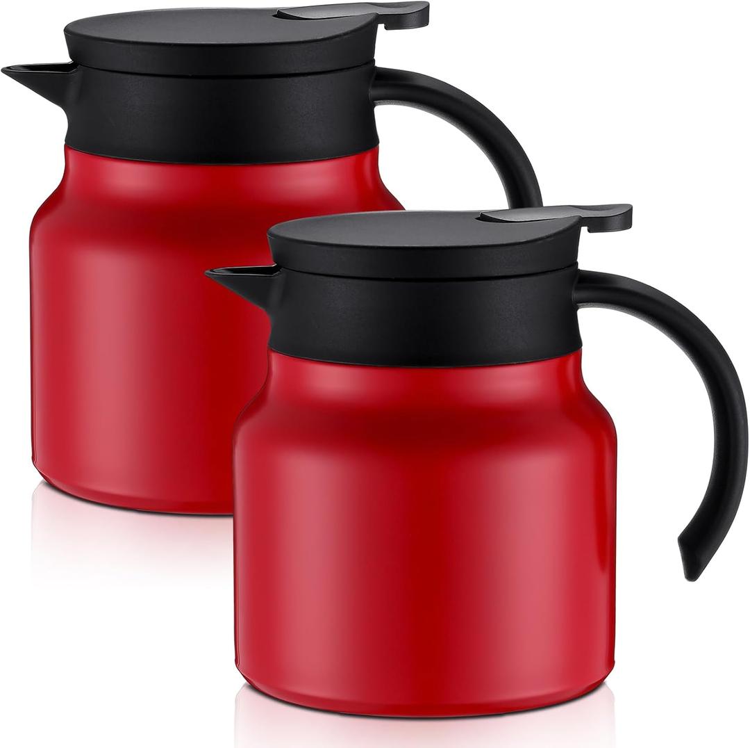2 Pcs Thermal Coffee Carafe for Keeping Hot/ Cold Stainless Steel Small Coffee Creamer Container Double Wall Vacuum Insulated Tea pot Beverage Dispenser for Milk Hot Chocolates(Red, 27 oz)