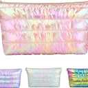 Hiroyuki Iridescent Makeup Bag, 14 inches Cosmetic Bag, Large Capacity Travel-Friendly Pouch (Plain,  Pink)