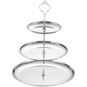 Uxcell 1 Set 3-Tier Cupcake Stand Holder, Round Tiered Serving Tray Stainless Steel Cup Cake Stand for Dessert Fruit Table Birthday Party Decoration Display, Silver