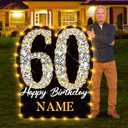 60th Birthday Yard Sign Decorations with LED 30 Inch Black Gold Personalized Name Happy 60th Birthday Yard Sign with Stakes Outdoor Waterproof Lawn Sign for Men Women 60 Years Old Birthday Supplies