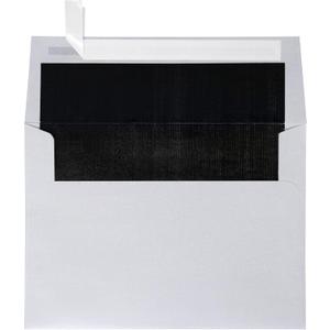 LUXPaper A7 Foil Lined Invitation Envelopes | Peel & Press | 5 1/4" x 7 1/4" | Silver w/Black LUX Lining | 80lb. Text | 50 Qty