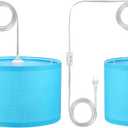 PATIKIL Plug in Pendant Light, 2 Pack 15Ft Rope Cord Hanging Lamp Fixture with ON/Off Switch, Linen Fabric Shade E26/E27 Bulb Socket for Bedroom Kitchen Living Room, Light Blue