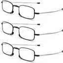 3 Pack Folding Reading Glasses with Keychain Compact Bags Women Men Blue Light Blocking Spring Hinge Portable Pocket Readers,Black 3.0