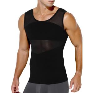 Arjen Kroos Men's Slimming Shirt Mesh Compression Shirt 4-Way Stretch Body Shaper for Chest,Abdomen & Posture Support (XX-Large)