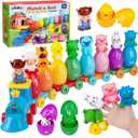ESPRAY Toddler Learning Toys for 1 2 3 Years Old, Count Matching & Sorting Montessori Farm Train Set with 8 Farm Animals & 1 Farmer Finger Puppets, Christmas Easter Birthday Gifts for Baby Boys Girls