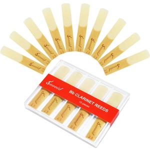 10 Pack Bb Clarinet Reeds with Plastic Box, Strength 2.5 Reeds for Clarinet, Thinner Reed Tip & Unfiled Cut for Easy of Play, Traditional Reeds for Clarinet Beginner and Player (Light Brown)