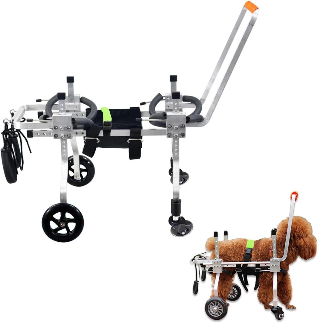 Dog Wheel Chair, Adjustable 4 Wheel Pet Wheelchair with Handle for Small and Medium Sized Cats/Dogs, Dog Wheelchair Cart for Front Leg Arthritis, Weak Limbs (S)