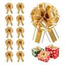 Haakong 10Pcs Gold Pull Bows Gift Wrapping Pull Bows Ribbon for Christmas Wedding Valentine's Day Holiday Bows Ribbon Bow for Gift Wrapping Gift Baskets Wine Bottles Decoration (Gold)