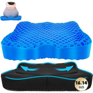 Cooling Gel Seat Cushion, Thickened Big Breathable Honeycomb Design Absorbs Pressure Points Gel Cushion with Anti-Slip Cover Cooling Seat Cushion for Office Chair Home Car Seat Cushion for Wheelchair (X-Large(16.1"*14.2"*2.95"), Blue)