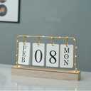 Flip Wooden Perpetual Calendar Gold Metal Stand with Paper Monthly Daily Calendar with Light For Daily Office Home Decor Reusable Office Accessory