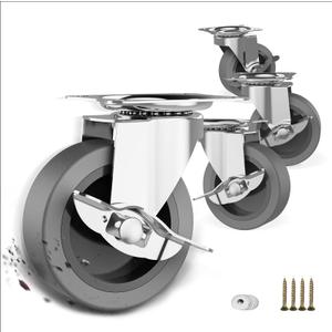 3 Inch Caster Wheels, Casters Set of 4, Heavy Duty Caster with Brake, Locking Castors with Rubber WheelPlate Swivel Caster Wheels for Furniture Cart and Workbench