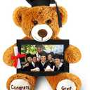 Leyndo Class of 2025 Graduation Plush Bear with Picture Frame Diploma Cap 9 Inch Congrats Grad Plush Stuffed Animal Bear Graduation Gifts for Preschool Kindergarten College Masters (Black)