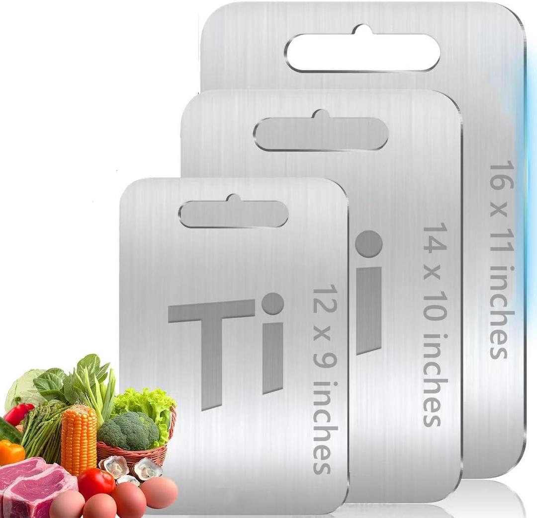 GNEL Titanium Cutting Board For Kitchen, Titanium Cutting Boards Set of 3, Food Grade Quality, Easy To Clean And Will Not Absorb Odors, Chopping board For Kitchen Or Outdoor, Dishwasher Safe