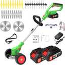 Liupoket Electric Cordless Weed Wacker Eater with 4 Types Blades & Wheels 2 X 2.0Ah Battery Powered 3-in-1 String Trimmers/Grass Trimmer/Lawn Edger/Brush Cutter Lightweight Garden Tool for Garden Yard