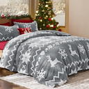 Bedsure Fluffy Christmas Comforter Set Queen - Red Bedding with Running Reindeer, Warm Flannel Fleece Bed Sets for Winter, 3 Pieces, 1 Soft Plush Shaggy Comforter with 2 Pillowcases
