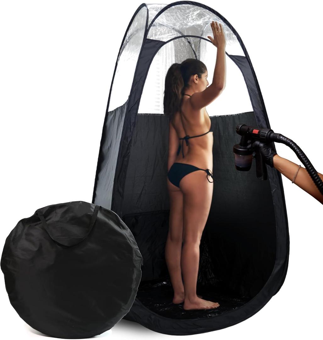 Large Spray Tan Tent  Deluxe Pop Up Tent Portable Tanning Booth with Carry Case  Clear Window for Perfect Spray Tanning  Easy Clean for Home & Salon (Black)
