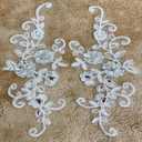 Zbroh Fine Lace Fabric Patches Embroidered Rhinestones Trim Applique Decor Dress Decoration sew on Sequins Beads Accessory one Pair (White)