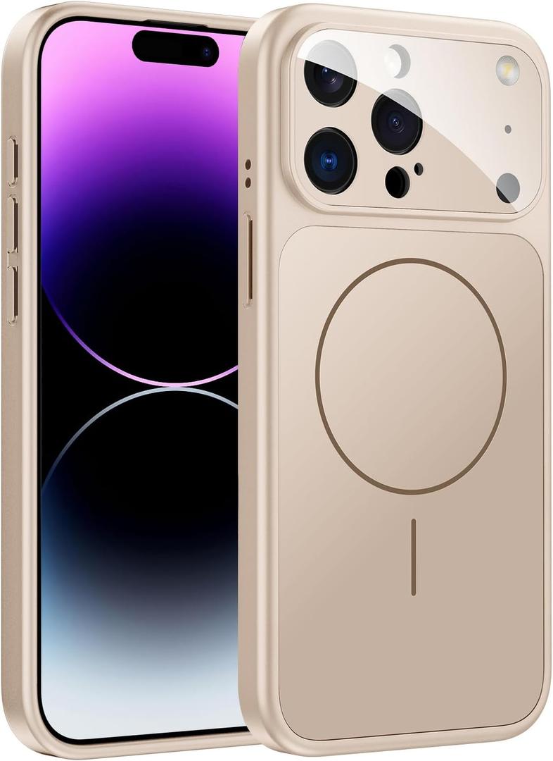 TOBOVON for iPhone 14 Pro Max Case with Camera Lens Protector, Compatible with MagSafe, Slim Matte Magnetic Shockproof Phone Cover for iPhone14 ProMax, Gold
