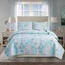 King Size Beach Quilt Set Bedding Summer Lightweight Bedspread Ocean Coverlet Reversible Coastal Bedding with Shell Conch Decor Soft Home Decor