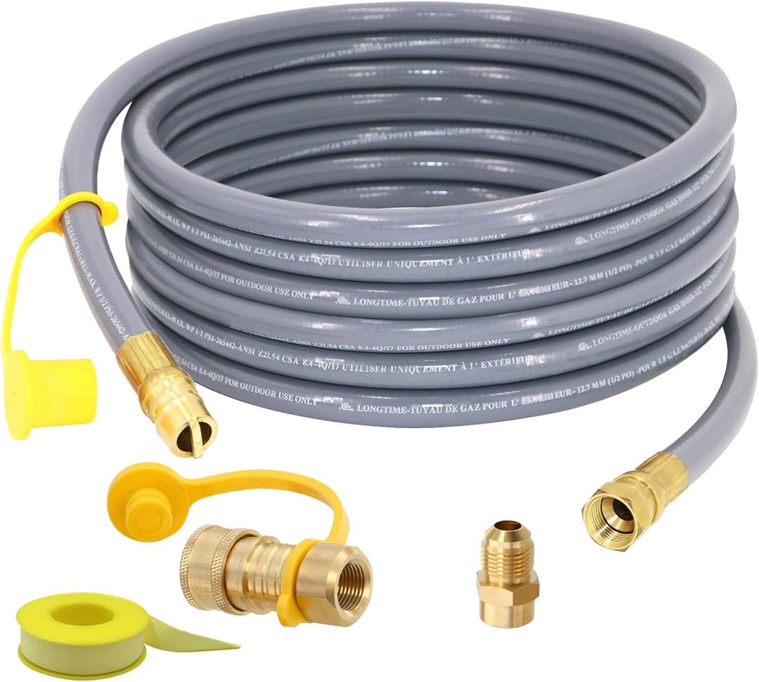 24 Feet 1/2-Inch ID Natural Gas Hose with Quick Connect Fitting for weber, charbroi, Grill, Pizza Oven, Patio Heater and More NG Appliance, Propane to Natural Gas Conversion Kit - CSA Certified
