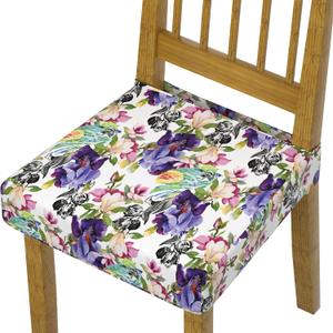 Waterproof Chair Seat Covers Dining Room Set of 4,Soft Printed Patterned Stretch Non Slip Removable Washable Dining Seat Cover Protector Cover for Home Hotel Banquet Party Purple Pink Colorful Floral