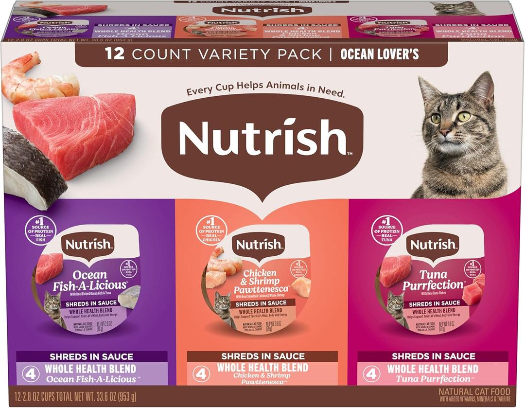 Nutrish Grain Free Ocean Lover's Whole Health Blend Variety Pack Wet Cat Food, 2.8 oz. Cup, 12 Count (Rachael Ray)