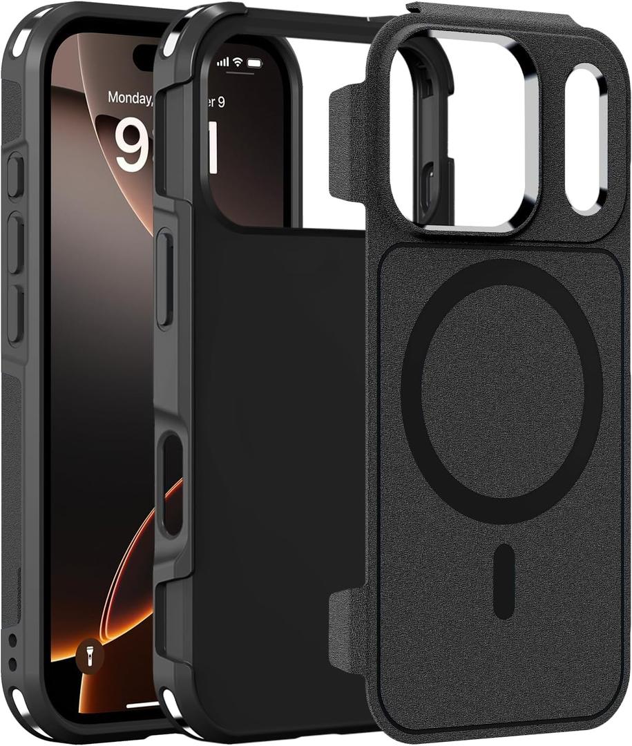 Magnetic Case for iPhone 17 Pro 6.3'',[Compatible with Magsafe][Heavy Duty Shockproof] [Military Grade Drop Protection][Non-Slip] Rugged Durable 2-Layer Hard Bumper Phone Cover-Matte Black