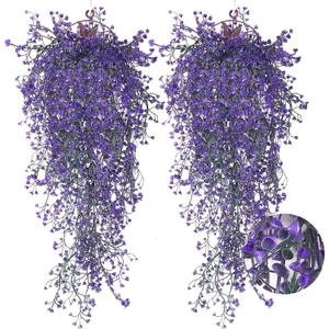 RECUTMS 4pcs Artificial Hanging Plants Indoor Fake Hanging Plants Wall Purple Faux Ferns for Home Garden Wedding Party Indoor Outdoor Decorations