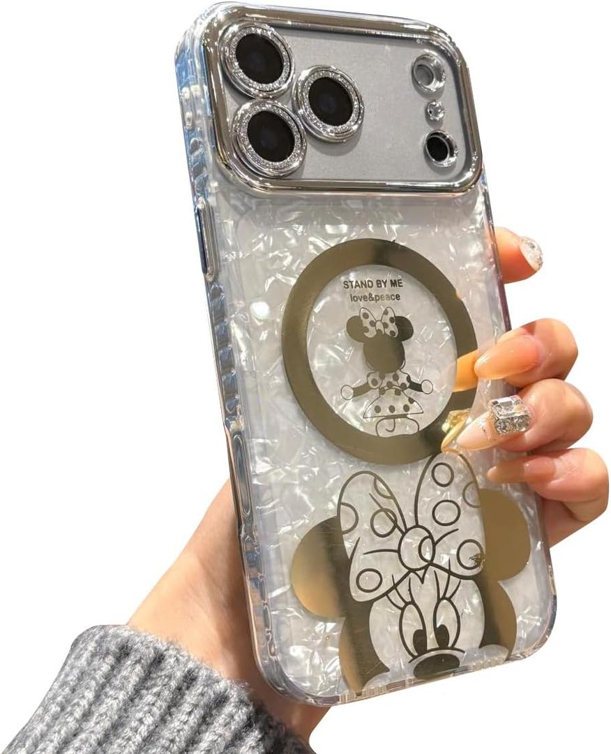 Meishangmei for iPhone 17 Pro Case Sparkly Shell Translucence [Compatible with MagSafe], Bling Camera Lens Protection Cute Pattern Design Hard Shockproof Protective Case for Girls Women 