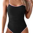 Eomenie Women's One Piece Swimsuit Tummy Control Slimming Bathing Suit Color Block Spaghetti Strap 1 Piece Swim Suit Swimwear, Small, Black and Pink