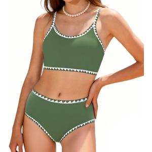 FtcoDcik Girls Swimsuit Double Strap High Waist Sporty Bikini Swimsuits Summer Beach 2 Piece Bikini Sets(13 Years) Green