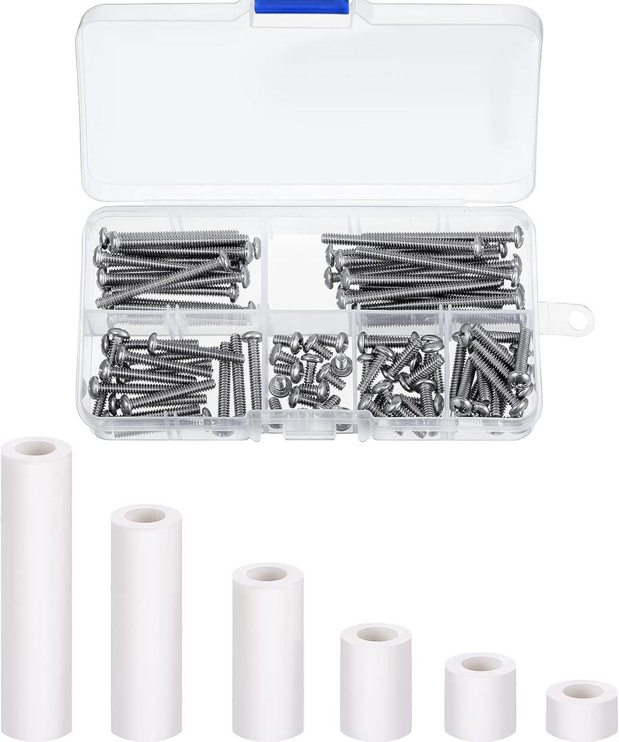 Zonon 150 Pieces Outlet Spacers Electrical Extender Kit 60 Pcs Outlet Screw Spacers and 90 Pcs 6-32 Thread Round Head Screws for Household and Industrial Electricity, 6 Lengths(White)