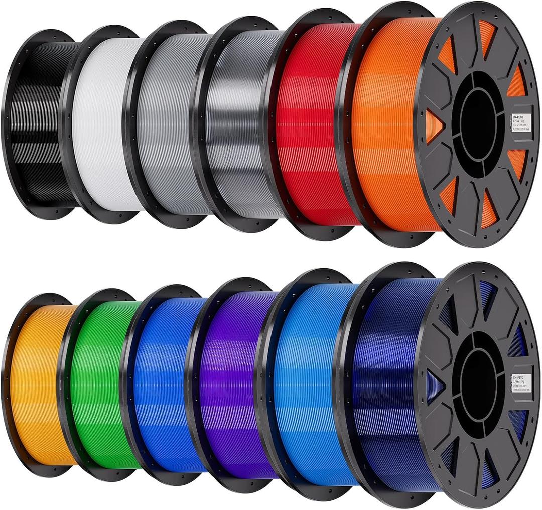 Creality Ender PETG 3D Printer Filament 1.75mm 12KG (26.4lbs), Moistureproof 3D Printing Ender PETG Filament, Black+White+Grey+Clear+Red+Orange+Yellow+Green+Blue+Purple+Tech Blue+Transparent Blue