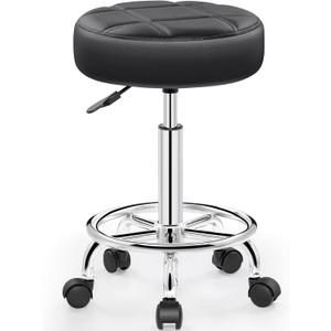 Rolling Stool with Wheels, PU Leather Small Office Chair with Foot Rest,Versatile Adjustable Swivel Stool for Tattoo Massage Salon Spa Teach Medical Facial Office Home Work Kitchen (Black)